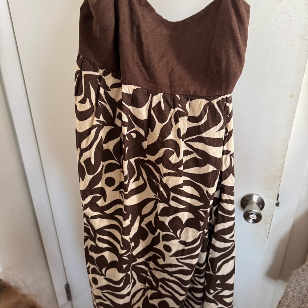 NWT Linen Abercrombie & Fitch Brown and Cream Dress